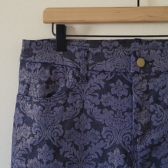 Chico's Navy Metallic Damask Girlfriend Ankle So Slimming Pant Size 8 - Picture 2 of 7